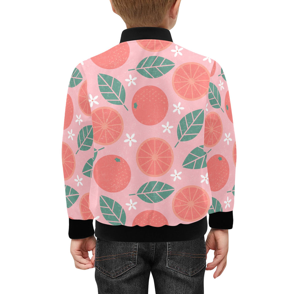 Grapefruit leaves flower pink background Kids' Boys' Girls' Bomber Jacket