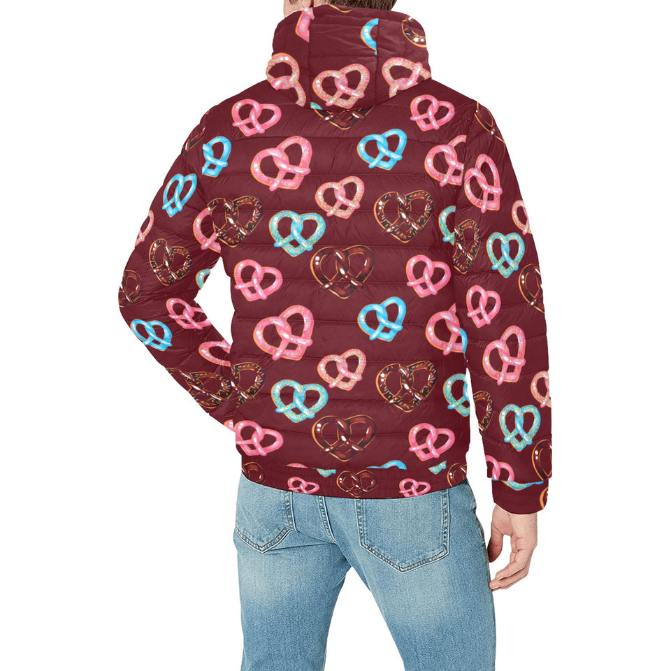 Pretzels Pattern Print Design 05 Men's Padded Hooded Jacket