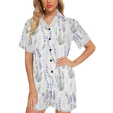Hand painting Watercolor Lavender Women's V-Neck Short Pajama Set