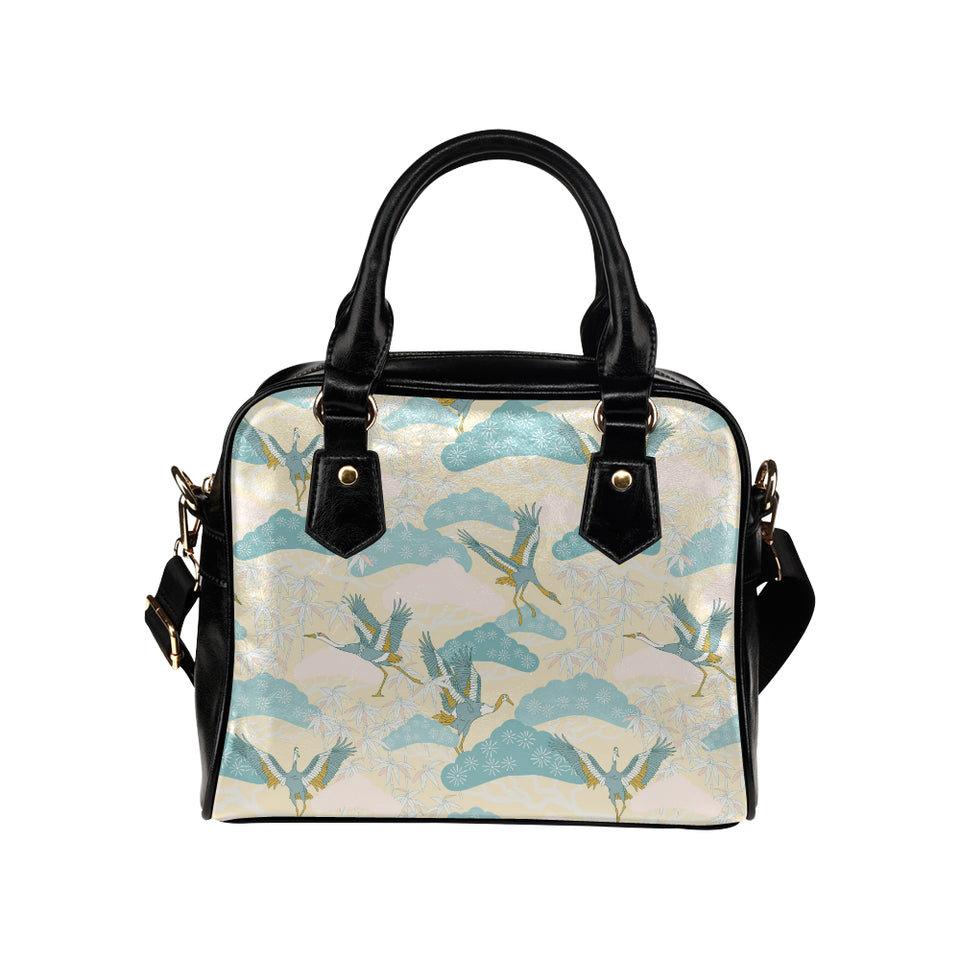 Bonsai bamboo stork japanese pattern cream theme Shoulder Handbag