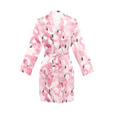 Pink flamingos pattern background Women's Long Sleeve Belted Night Robe
