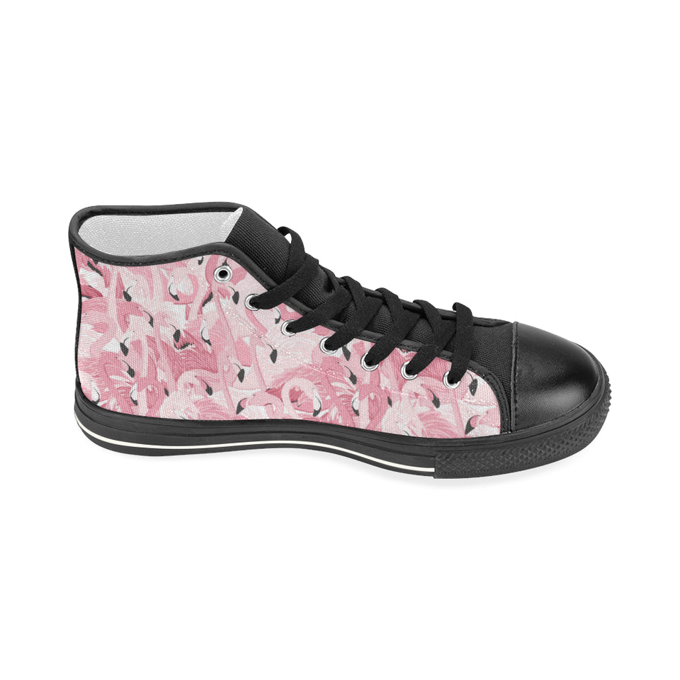 Pink flamingos pattern background Women's High Top Canvas Shoes Black