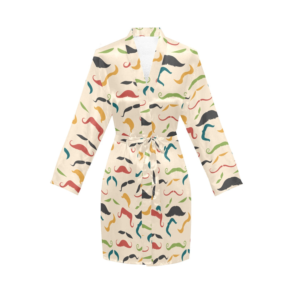 Mustache Beard Pattern Print Design 03 Women's Long Sleeve Belted Night Robe