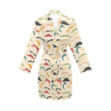 Mustache Beard Pattern Print Design 03 Women's Long Sleeve Belted Night Robe