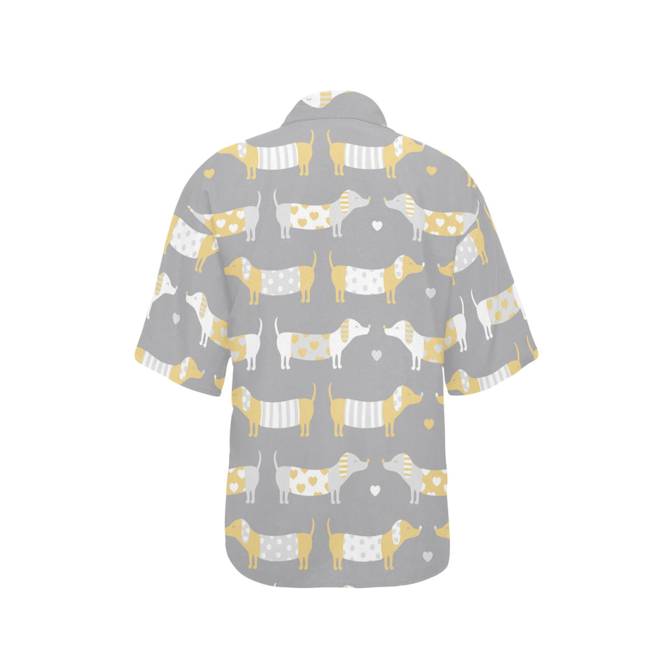 Cute dachshund dog pattern Women's All Over Print Hawaiian Shirt