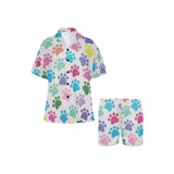 Dog Paws Pattern Print Design 01 Women's V-Neck Short Pajama Set