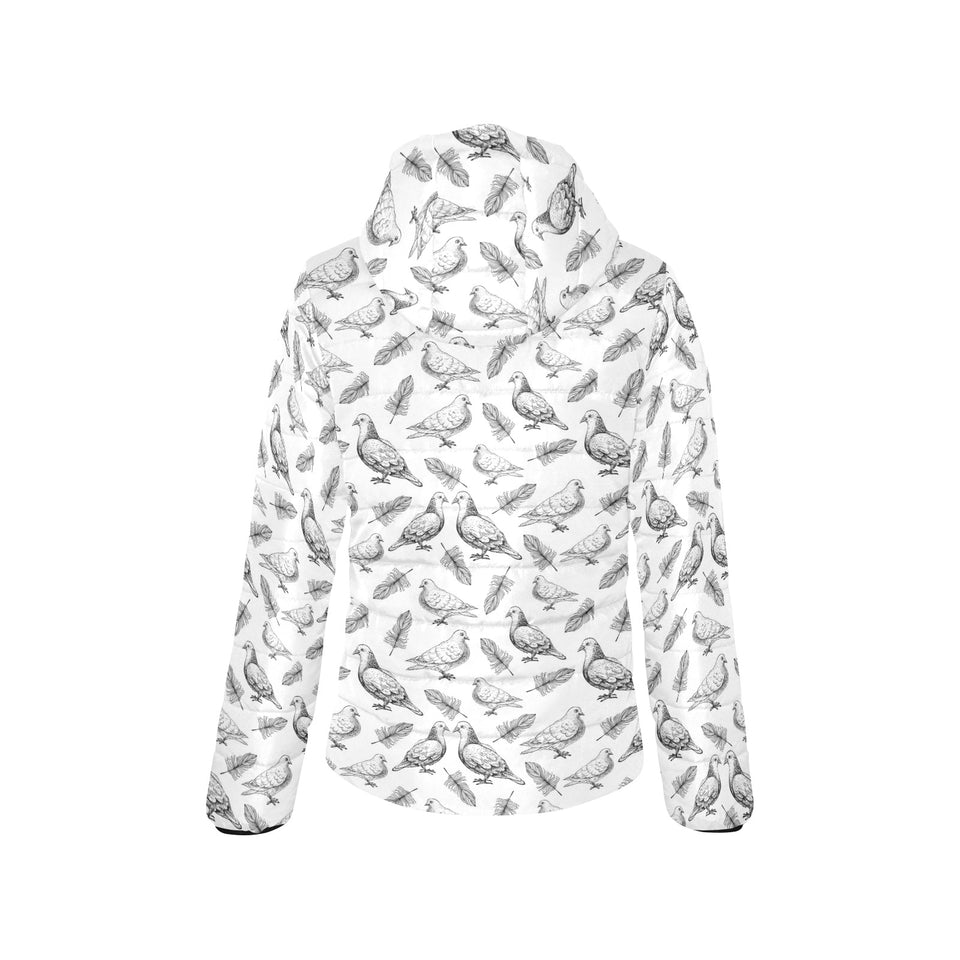 Pigeon Pattern Print Design 05 Women's Padded Hooded Jacket