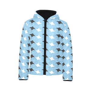 Stingray Pattern Print Design 03 Kids' Boys' Girls' Padded Hooded Jacket