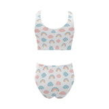 Cute rainbow clound pattern Chest Bowknot High Waisted Bikini Swimsuit