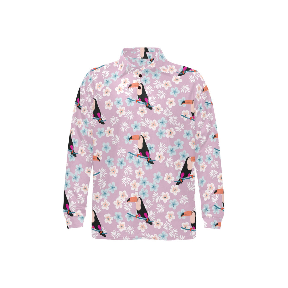 Beautiful toucan flower leaves Men's Long Sleeve Polo Shirt