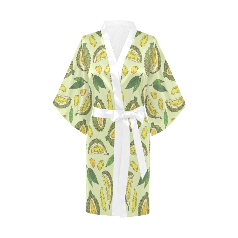 Durian leaves pattern background Women's Short Kimono Robe