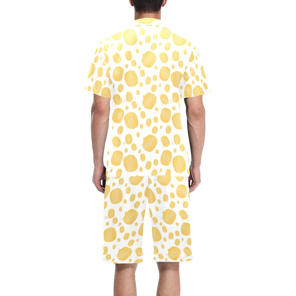 Potato Chips Pattern Print Design 03 Men's V-Neck Short Pajama Set
