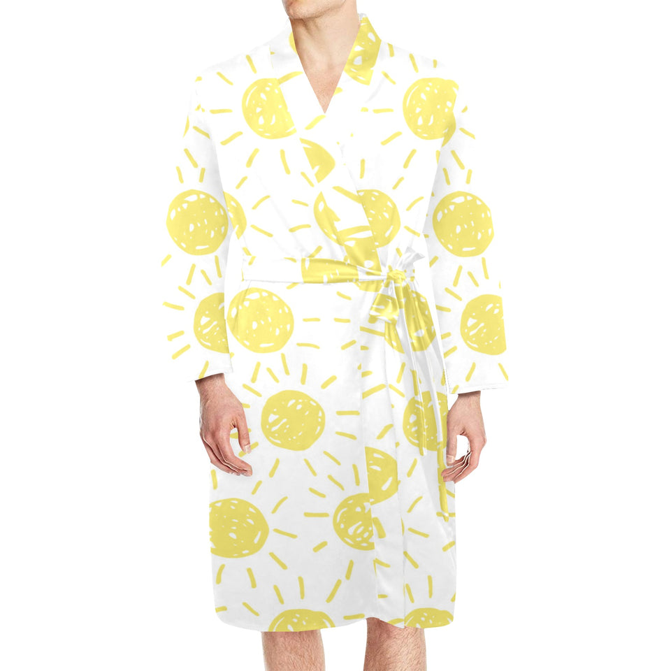 hand drawn sun pattern Men's Long Sleeve Belted Night Robe