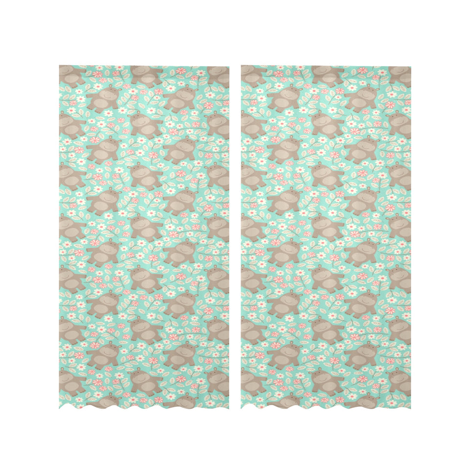 Hippopotamus Pattern Print Design 02 Gauze Curtain