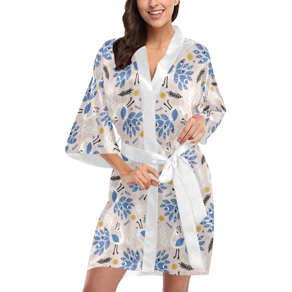Cute peacock pattern Women's Short Kimono Robe