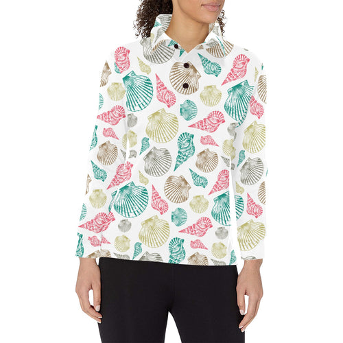 Colorful shell pattern Women's Long Sleeve Polo Shirt
