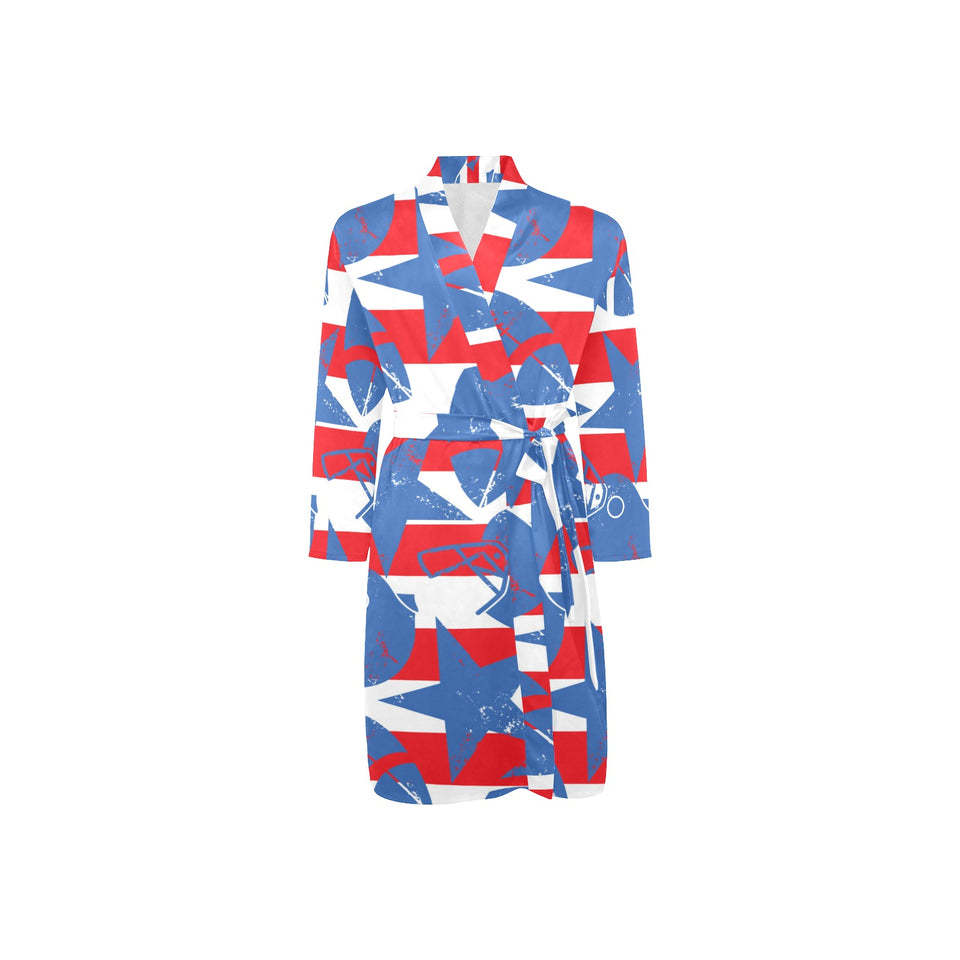 American football ball star stripes pattern Men's Long Sleeve Belted Night Robe