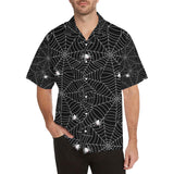 Spider web design pattern Black background white c Men's All Over Print Hawaiian Shirt