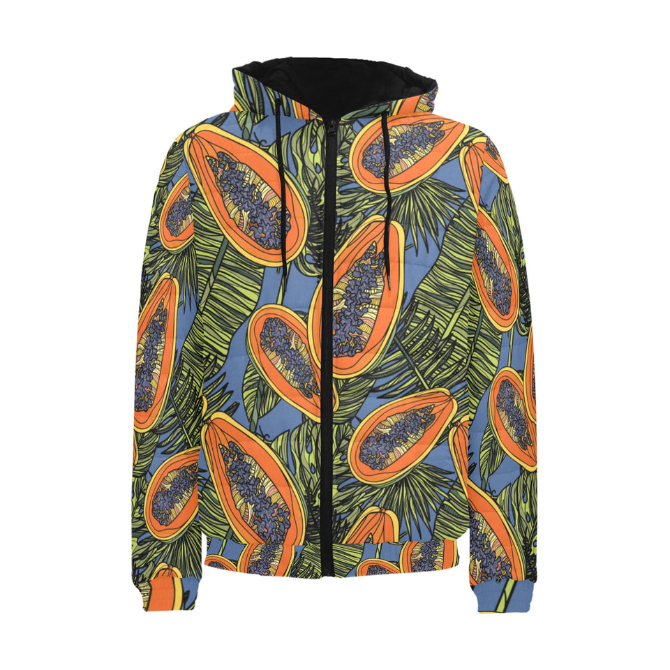 Colorful papaya tropical leaves Men's Padded Hooded Jacket