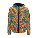 Colorful papaya tropical leaves Men's Padded Hooded Jacket