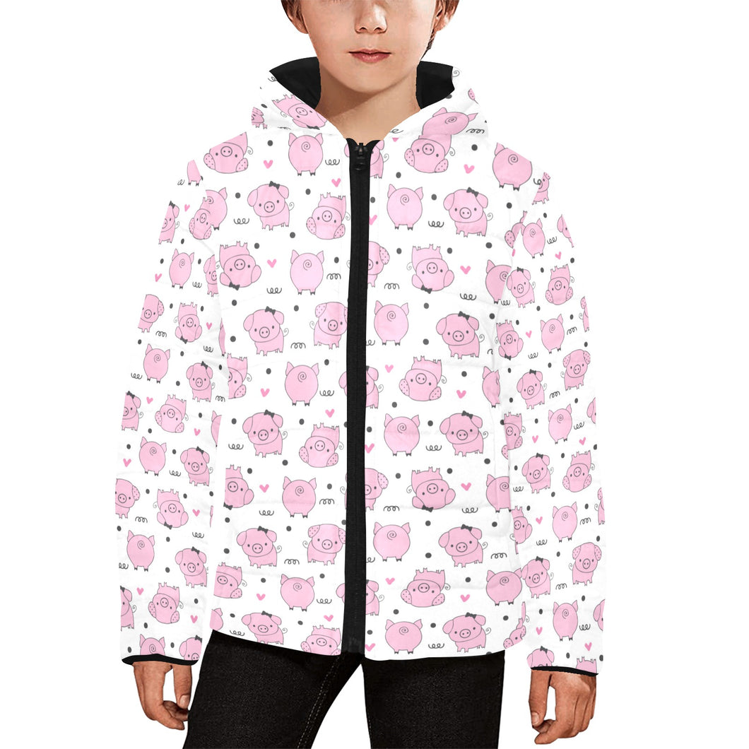 Pig Pattern Print Design 03 Kids' Boys' Girls' Padded Hooded Jacket