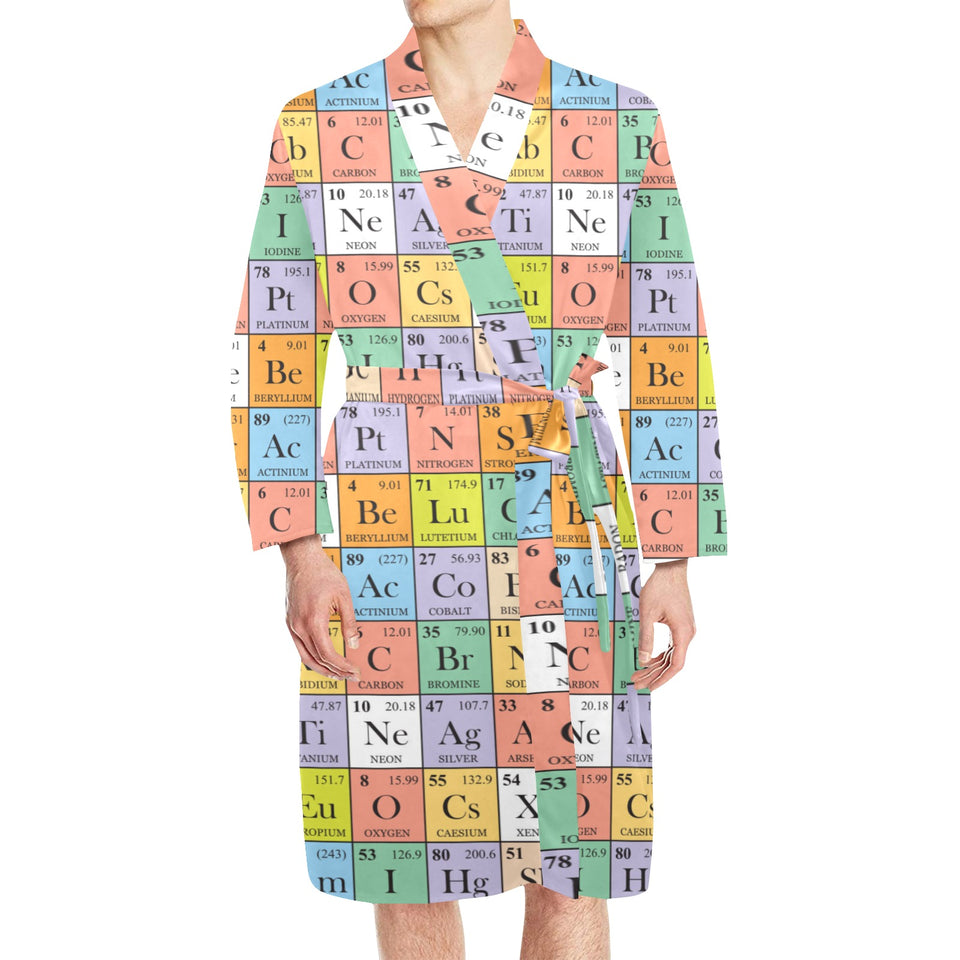Chemistry Periodic Table Pattern Print Design 01 Men's Long Sleeve Belted Night Robe