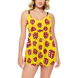 Dice Pattern Print Design 04 Chest Sexy Pleated Two Piece Swim Dress
