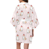 Cute Shiba Inu Dog Apple pattern Women's Short Kimono Robe