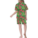 Watermelons tropical palm leaves pattern backgroun Kids' Boys' Girls' V-Neck Short Pajama Set