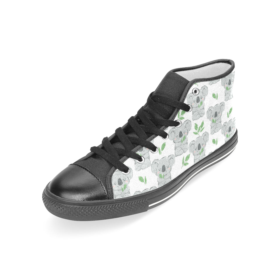 Hand drawn Koala leaves pattern Women's High Top Canvas Shoes Black