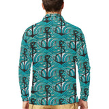 Anchor nautical green background Men's Long Sleeve Polo Shirt