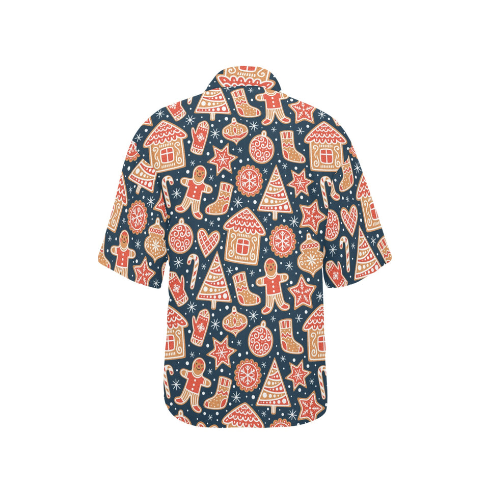 Christmas gingerbread cookie pattern Women's All Over Print Hawaiian Shirt