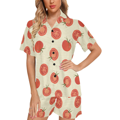 Tomato dot background Women's V-Neck Short Pajama Set