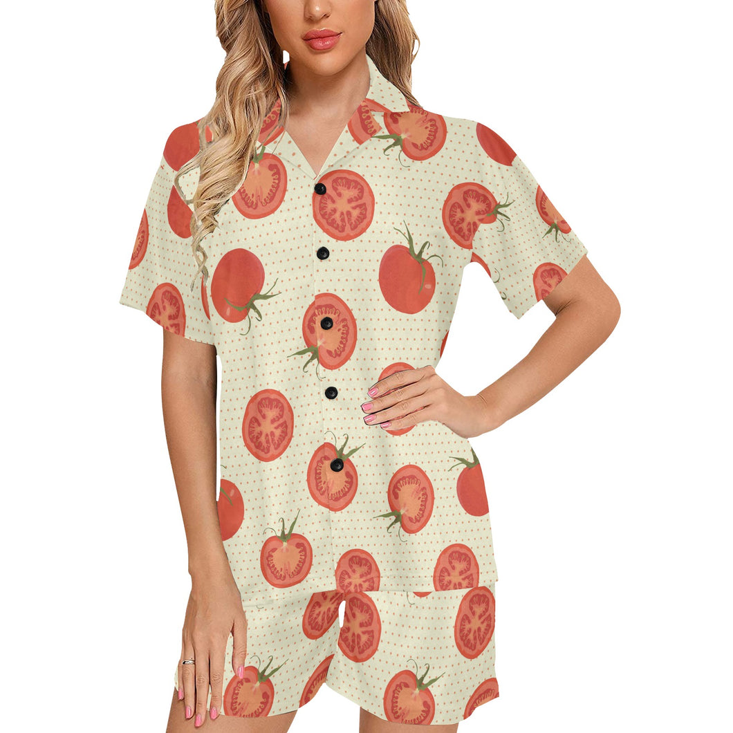 Tomato dot background Women's V-Neck Short Pajama Set