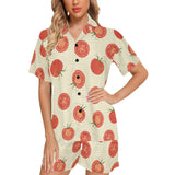 Tomato dot background Women's V-Neck Short Pajama Set