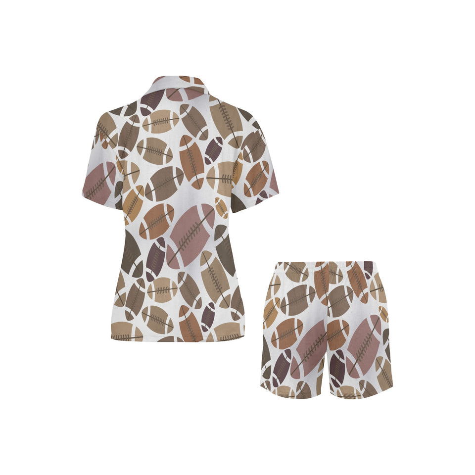American football ball pattern Women's V-Neck Short Pajama Set