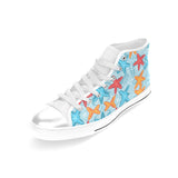 Blue red orange starfish pattern Women's High Top Canvas Shoes White