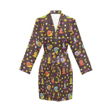 Snail Pattern Print Design 02 Women's Long Sleeve Belted Night Robe