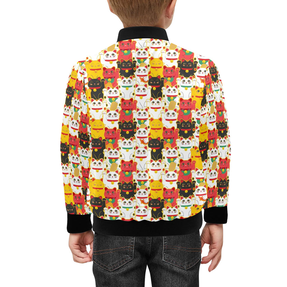 Colorful Maneki neko cat pattern Kids' Boys' Girls' Bomber Jacket