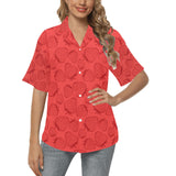 strawberry pattern red background Women's All Over Print Hawaiian Shirt