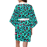 Green leopard skin print pattern Women's Short Kimono Robe