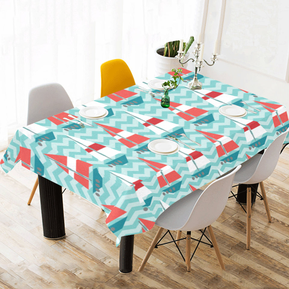 Red White sailboat wave background Tablecloth