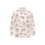 Cakes pies tarts muffins and eclairs purple bluebe Men's Long Sleeve Polo Shirt