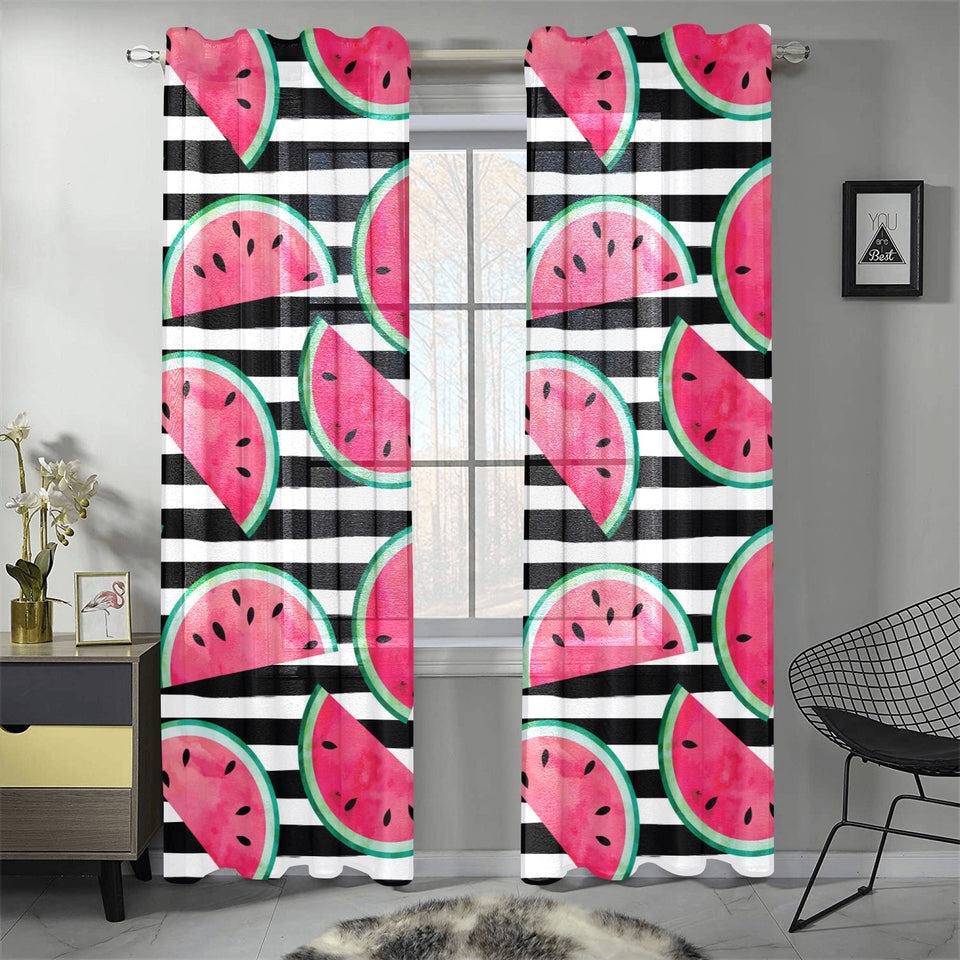 Watercolor paint textured watermelon pieces Gauze Curtain