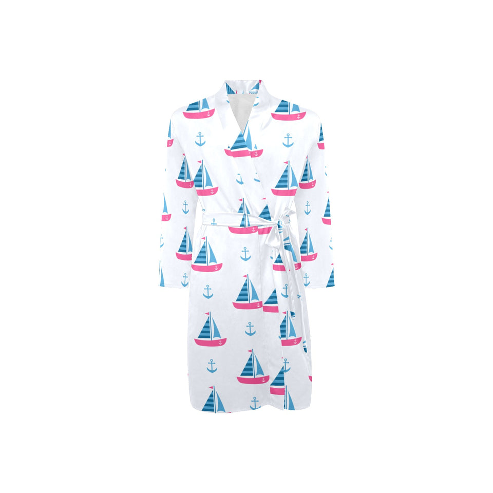 Sailboat anchor pattern Men's Long Sleeve Belted Night Robe