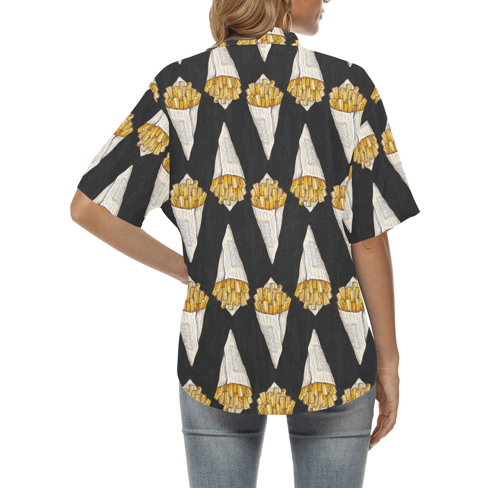 French fries dark background Women's All Over Print Hawaiian Shirt