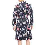 Deers Winter Christmas pattern Men's Long Sleeve Belted Night Robe