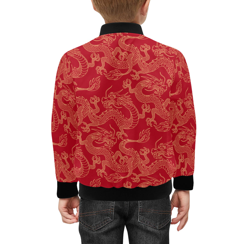 Gold dragons red background Kids' Boys' Girls' Bomber Jacket