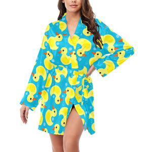 Duck Pattern Print Design 04 Women's Long Sleeve Belted Night Robe