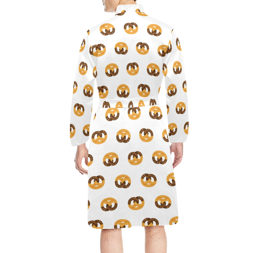 Pretzels Pattern Print Design 02 Men's Long Sleeve Belted Night Robe